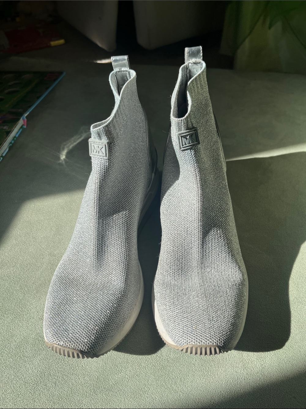 Michael Kors Silver Metallic Knit Slip-On Boot Sneakers 8.5